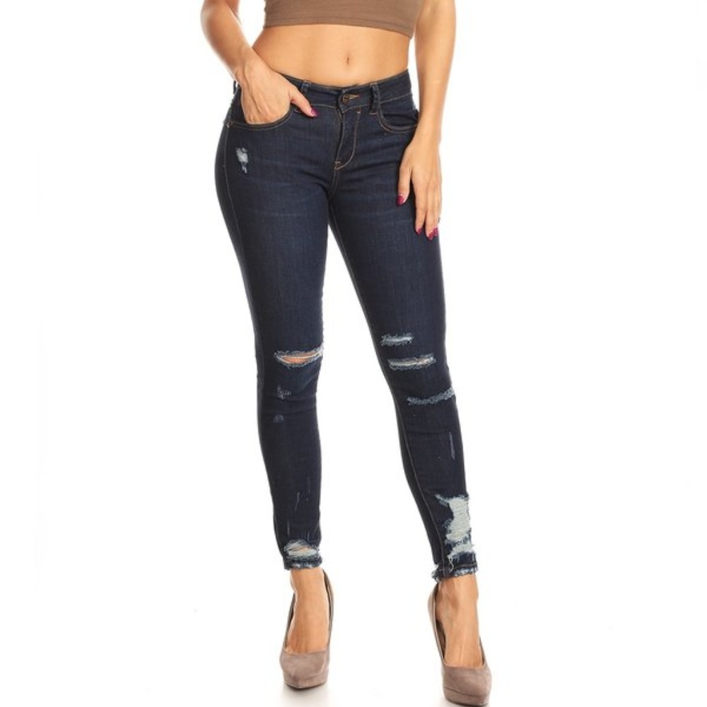 Destroyed Dark Blue Jeans